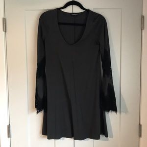 Gray dress with lace embroidered sleeves